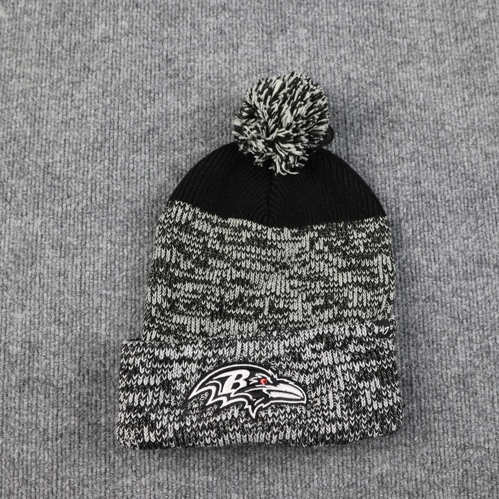 Baltimore Ravens Hat Beanie Mens One Size Black Gray NFL Football Cuffed Pom